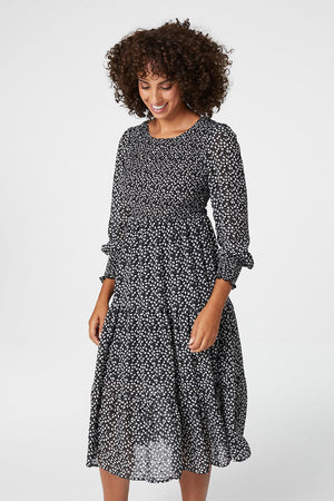 Black | Ditsy Floral Long Sleeve Dress