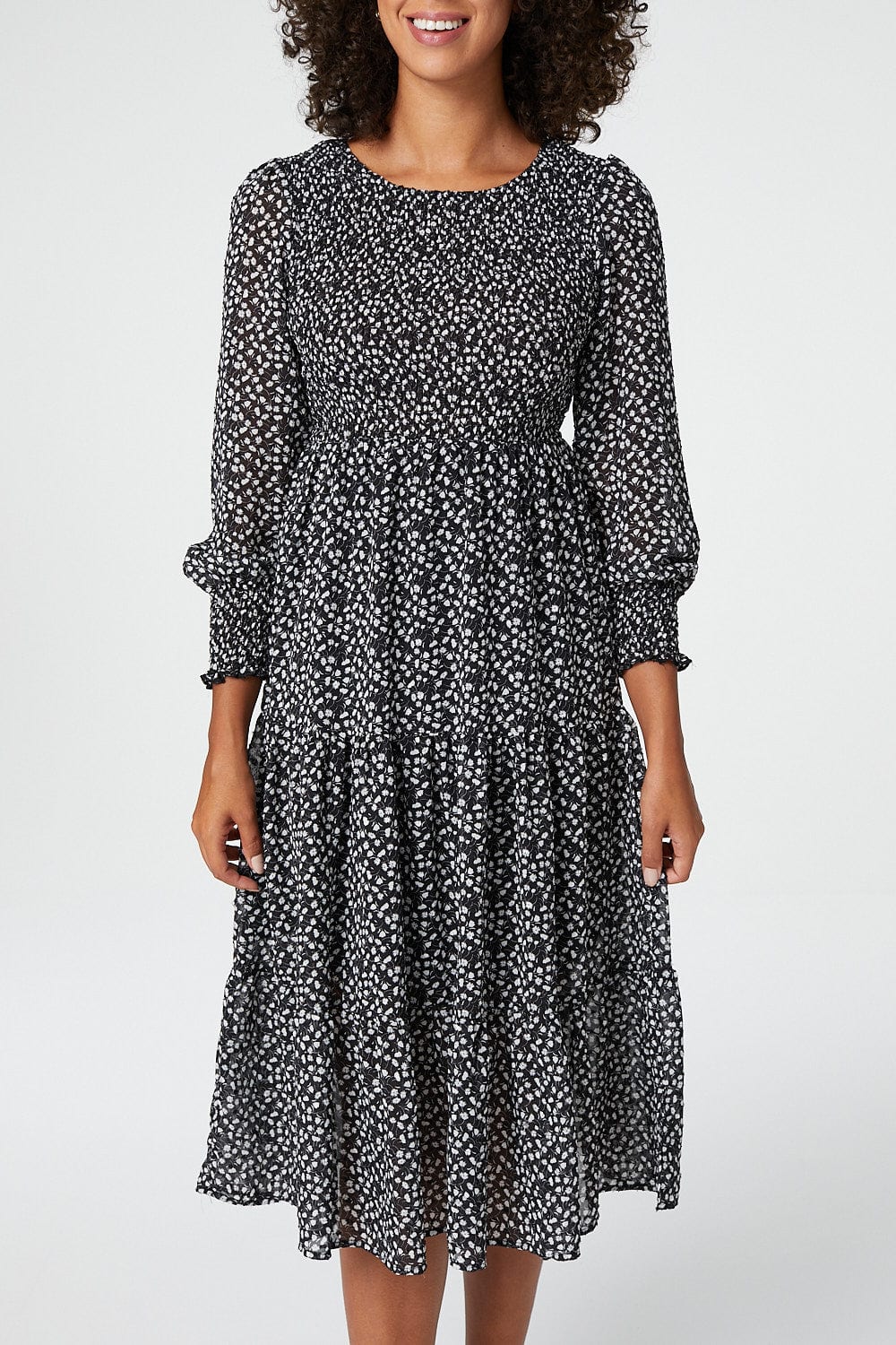 Black | Ditsy Floral Long Sleeve Dress