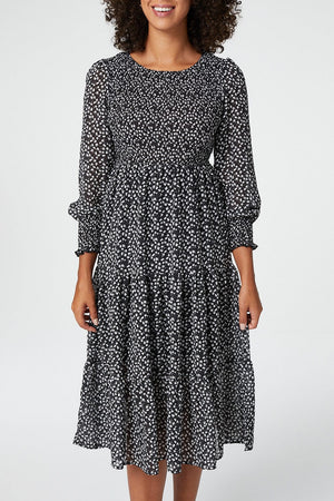Black | Ditsy Floral Long Sleeve Dress