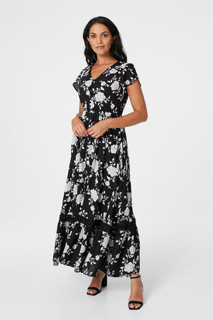 Black | Floral Button Front Maxi Dress