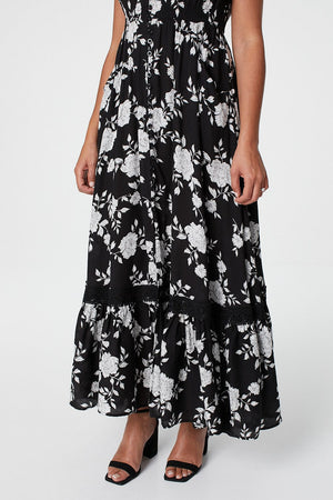 Black | Floral Button Front Maxi Dress