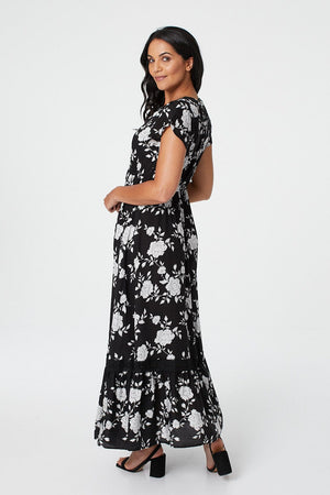 Black | Floral Button Front Maxi Dress