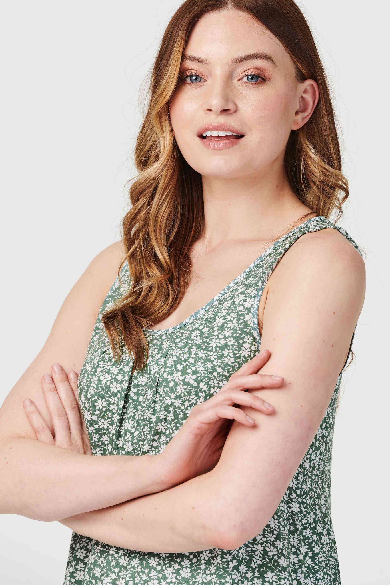 Green | Ditsy Floral Sleeveless Tunic Dress