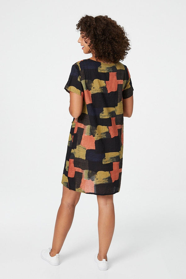 Navy | Abstract Print Relaxed Shift Dress