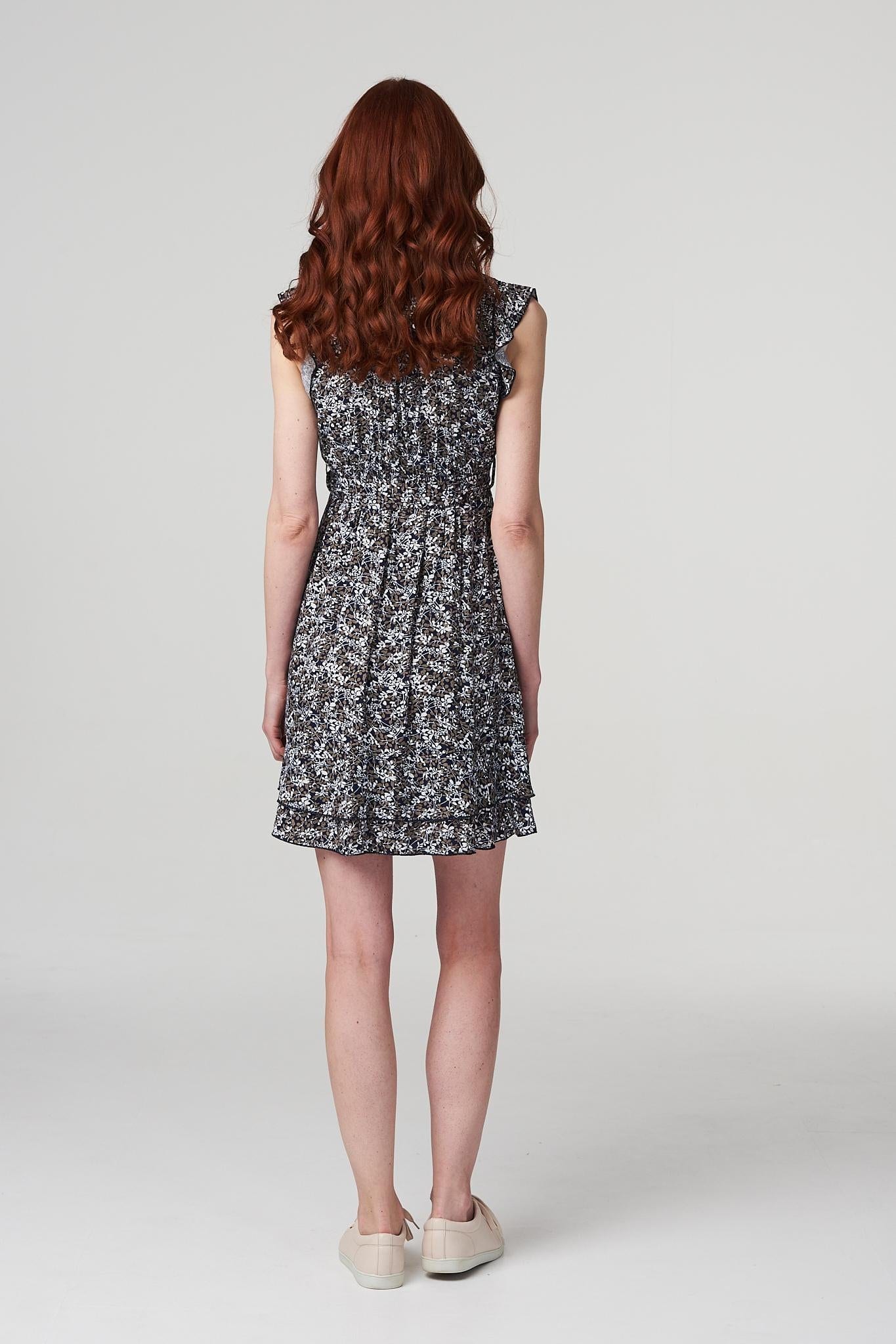 Blue | Ditsy Print Frilled Mini Dress