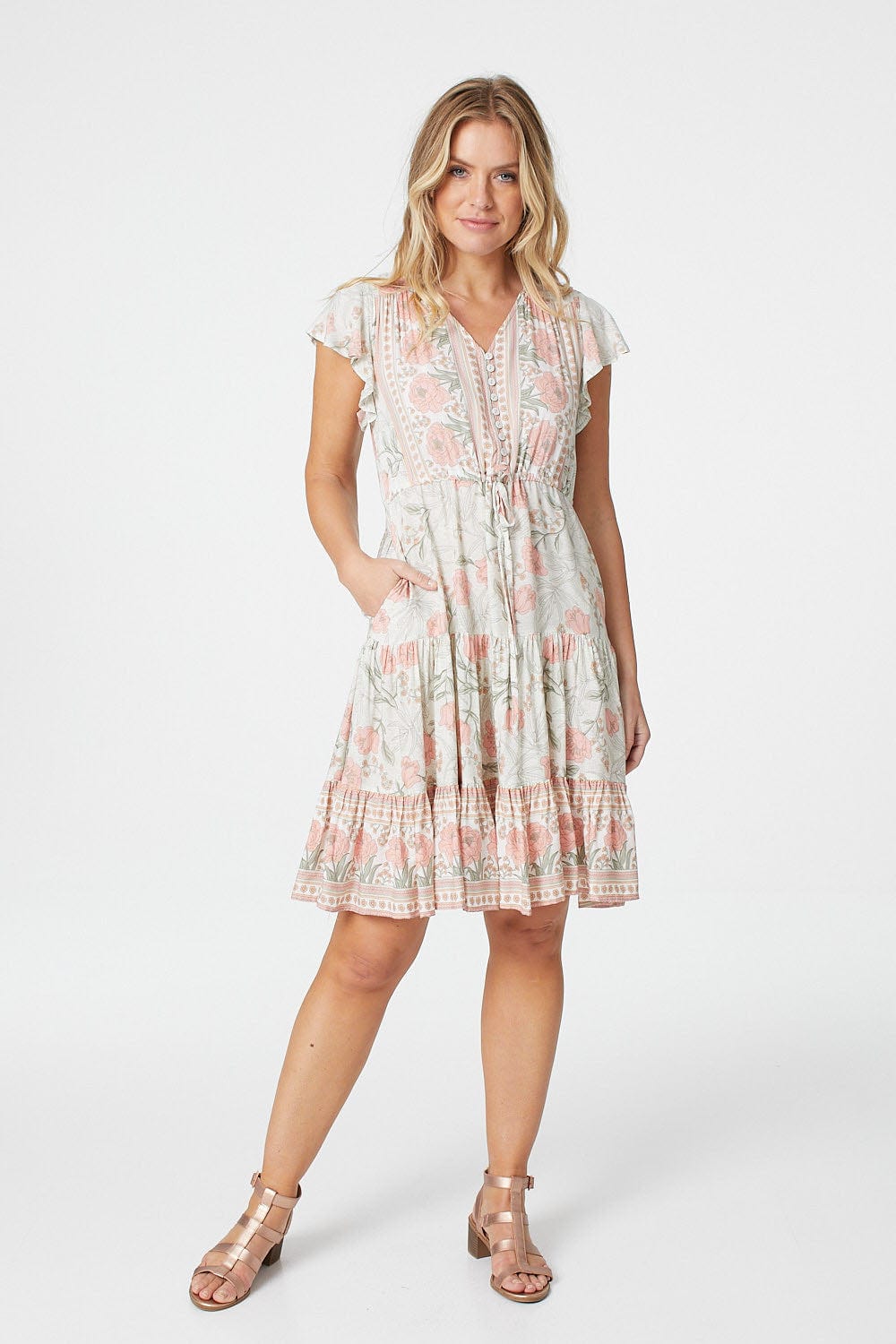 Floral Knee Length Smock Dress