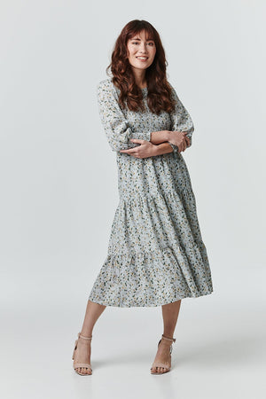Blue | Floral Long Sleeve Smocked Dress