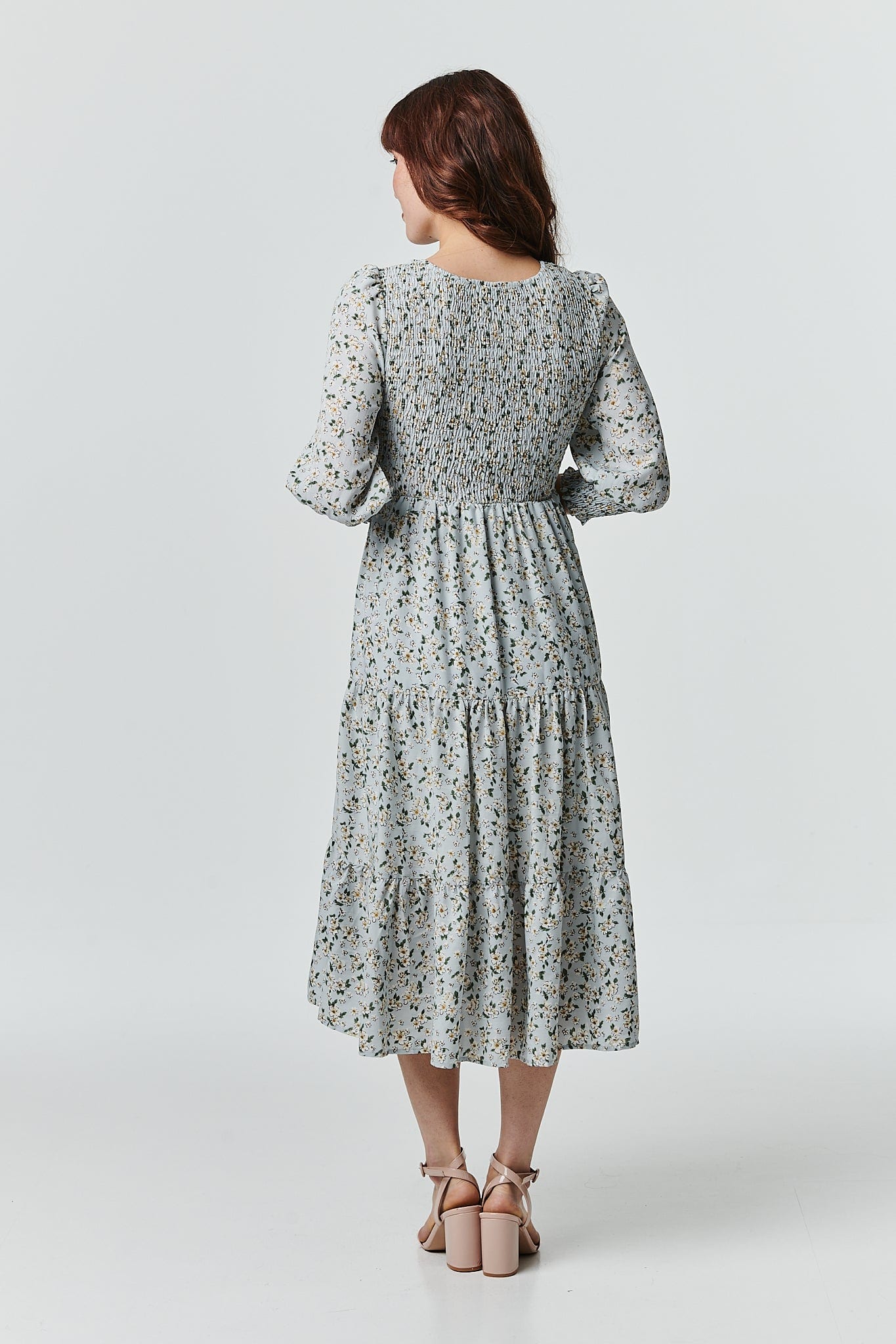 Blue | Floral Long Sleeve Smocked Dress