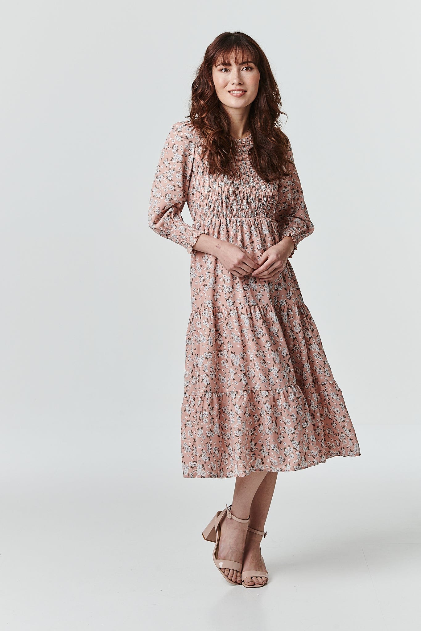 Floral Long Sleeve Smocked Dress