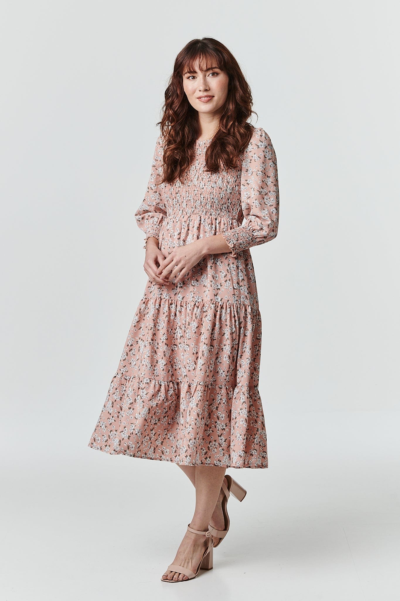 Pink | Floral Long Sleeve Smocked Dress