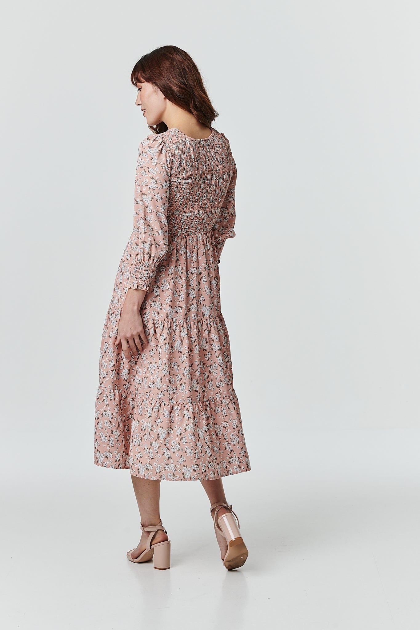 Pink | Floral Long Sleeve Smocked Dress