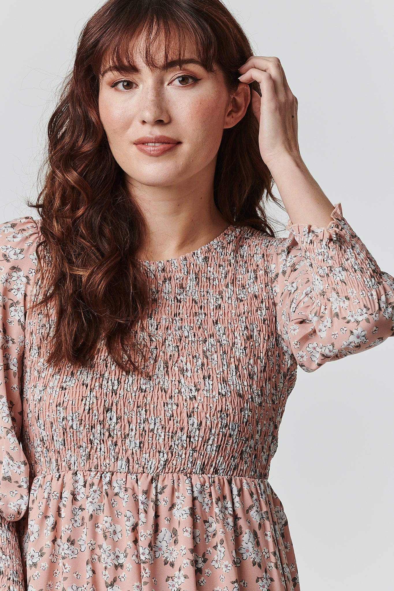 Pink | Floral Long Sleeve Smocked Dress