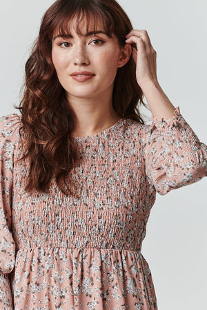 Pink | Floral Long Sleeve Smocked Dress