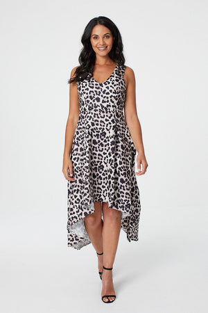 Beige | Leopard Print High Low Dress