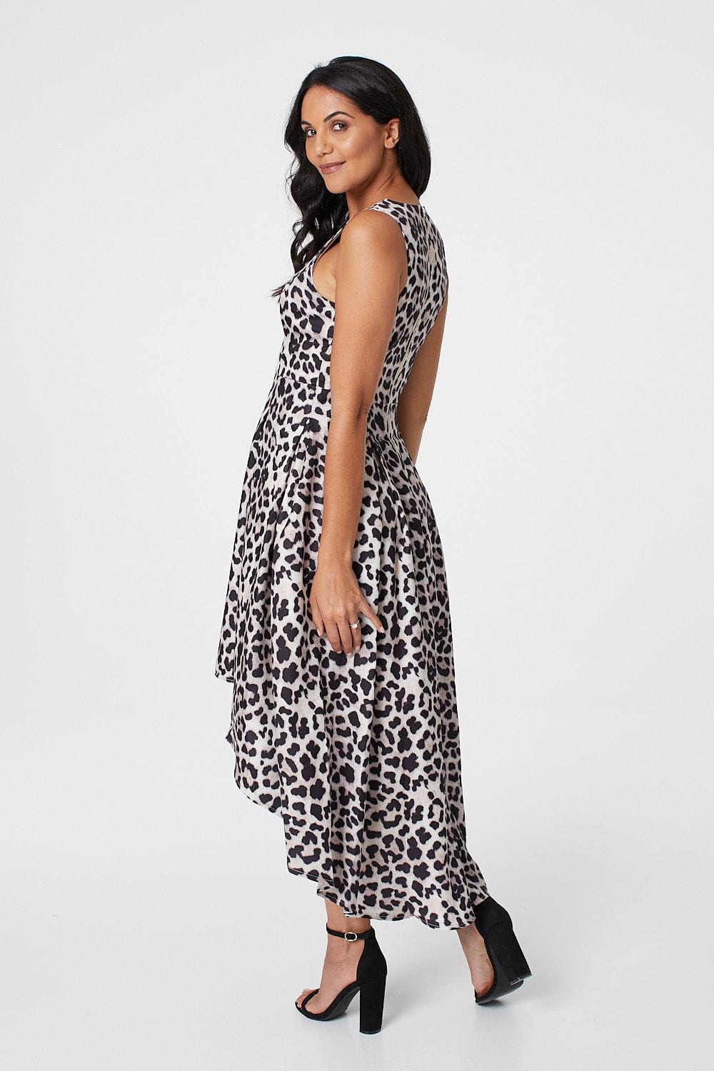 Beige | Leopard Print High Low Dress
