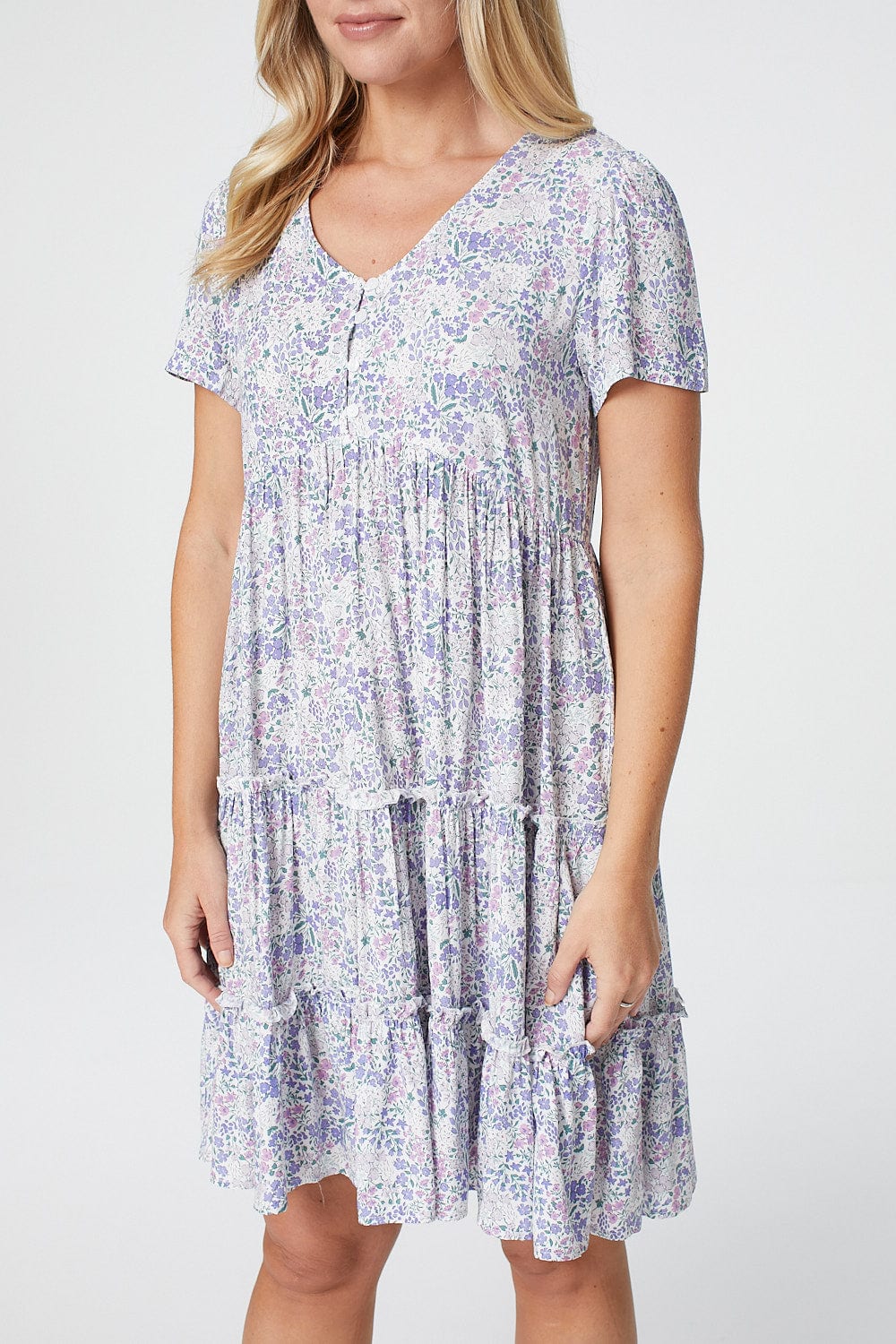 Purple | Ditsy Floral Smock Mini Dress