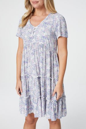 Purple | Ditsy Floral Smock Mini Dress