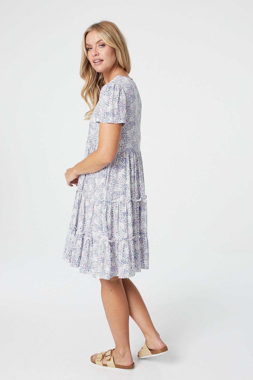 Purple | Ditsy Floral Smock Mini Dress
