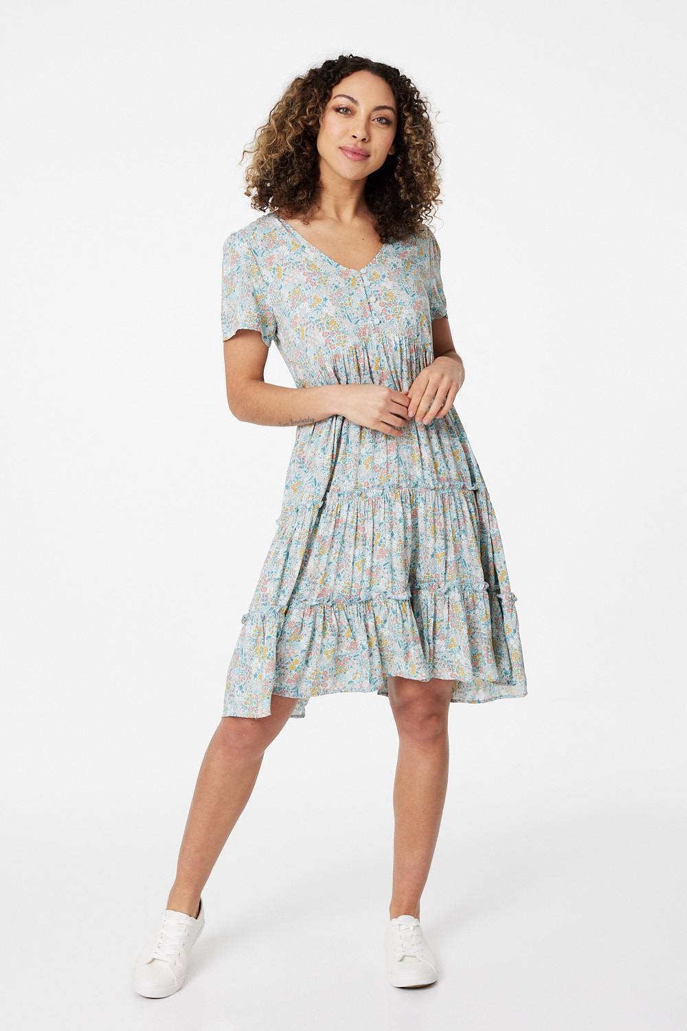 Sage | Ditsy Floral Smock Mini Dress