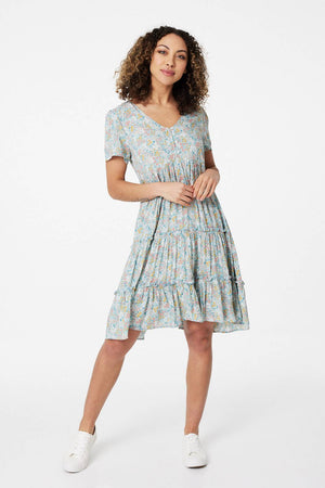 Sage | Ditsy Floral Smock Mini Dress