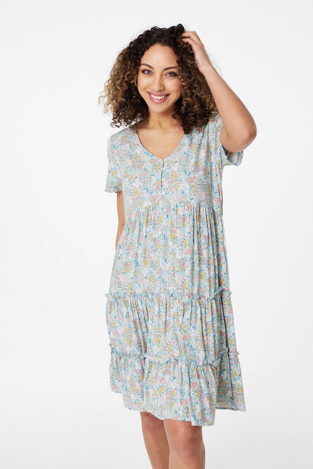 Sage | Ditsy Floral Smock Mini Dress