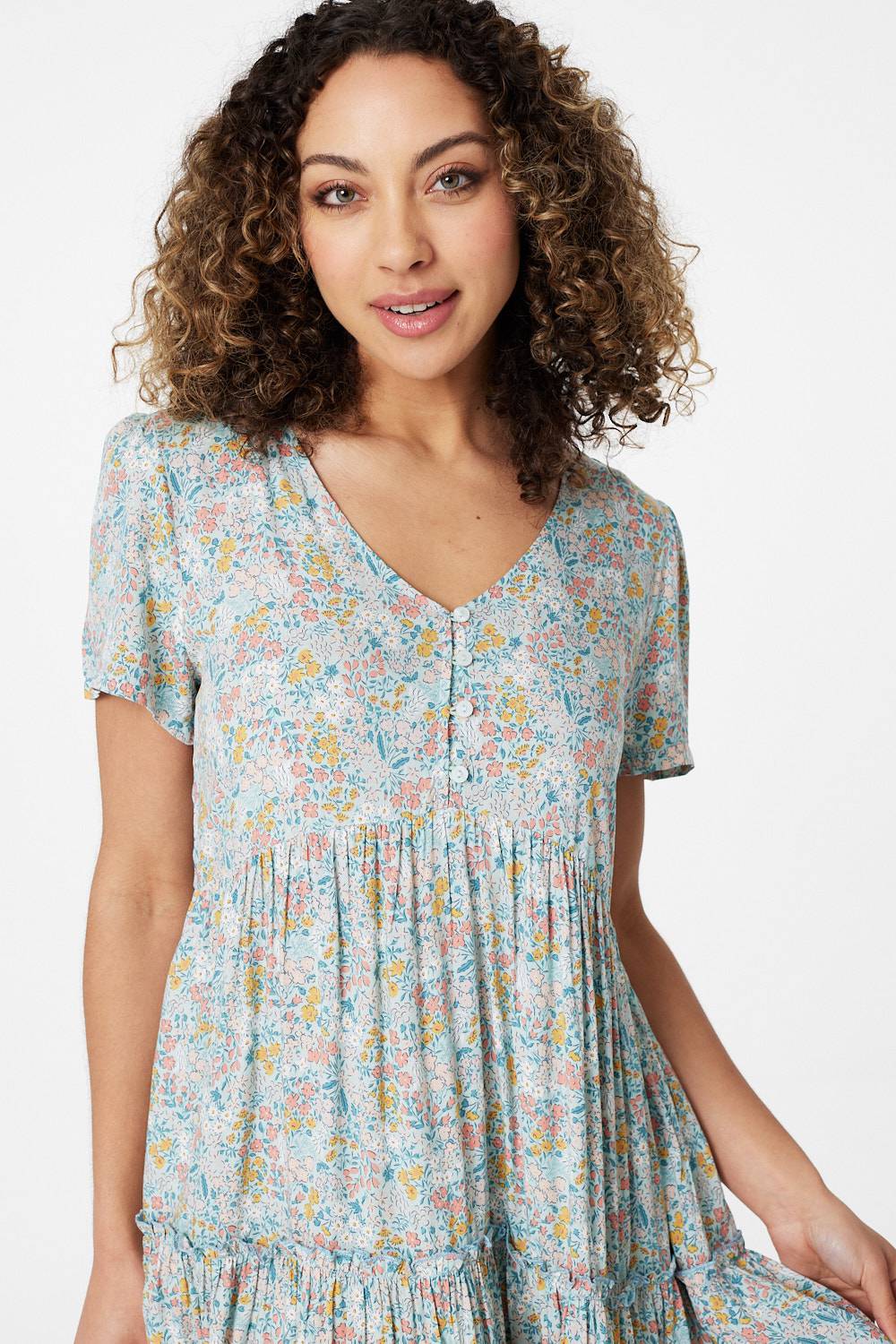 Sage | Ditsy Floral Smock Mini Dress