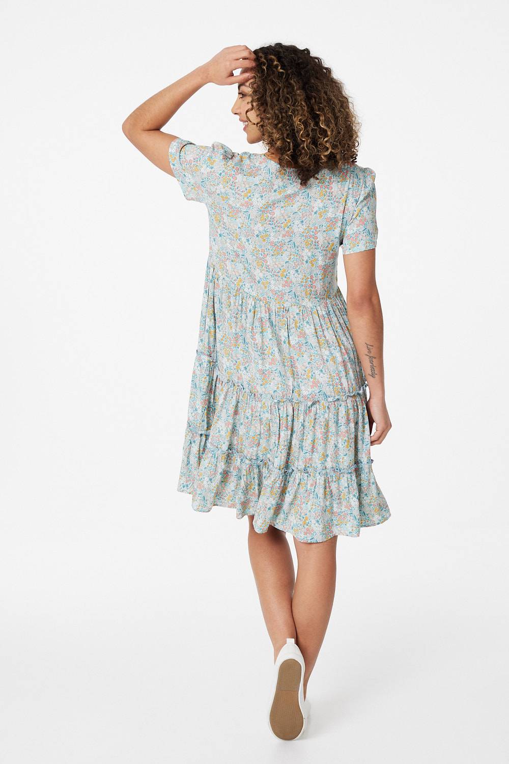 Sage | Ditsy Floral Smock Mini Dress