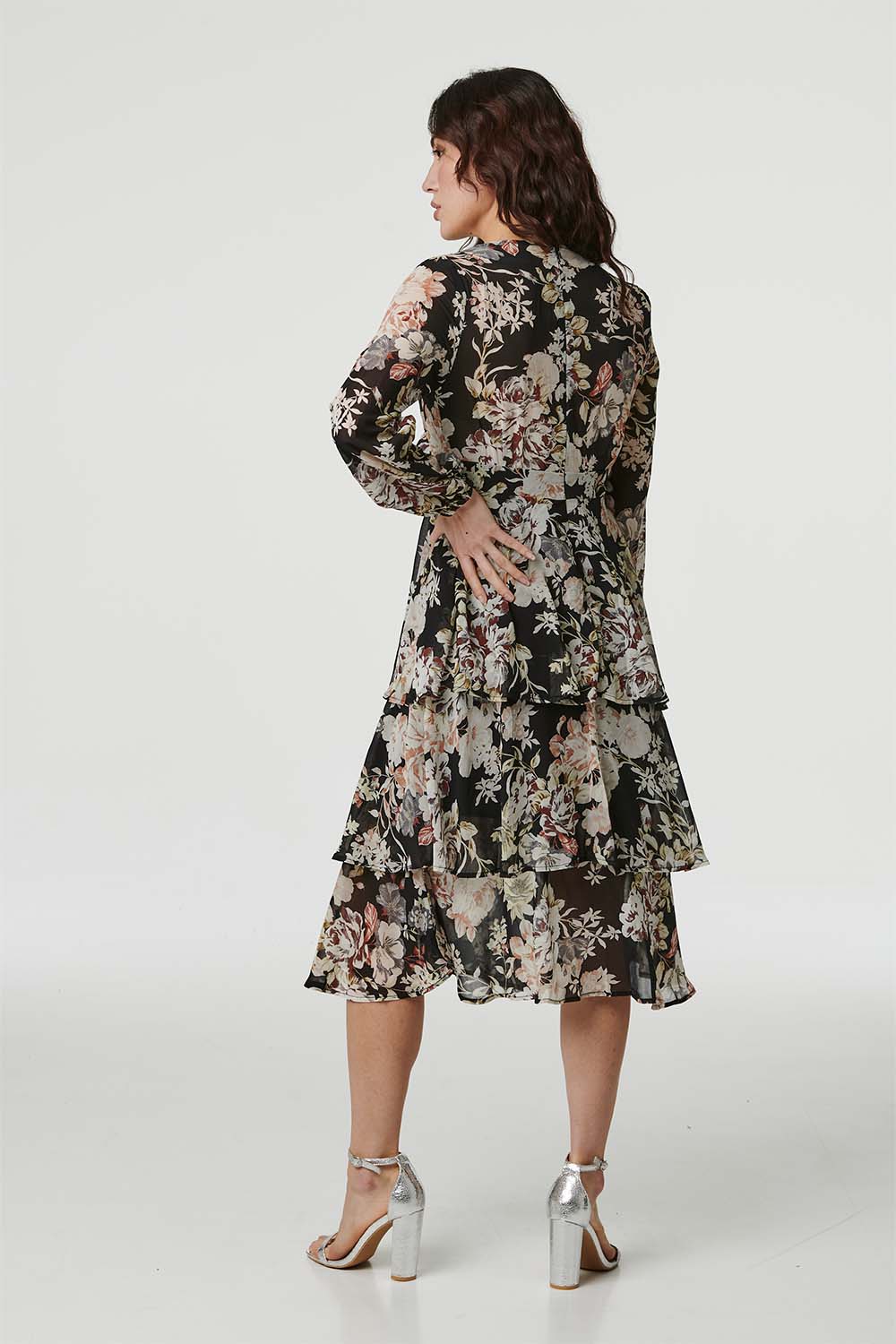 Floral V-Neck Tiered Midi Dress