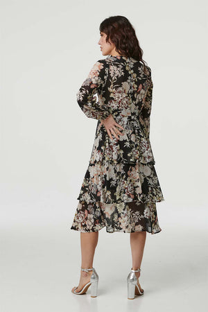 Floral V-Neck Tiered Midi Dress