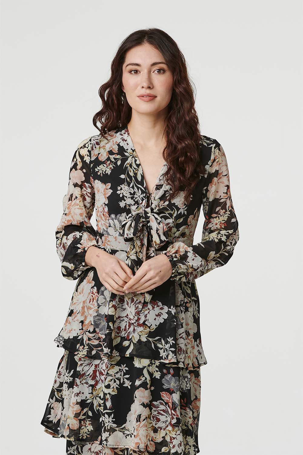 Floral V-Neck Tiered Midi Dress