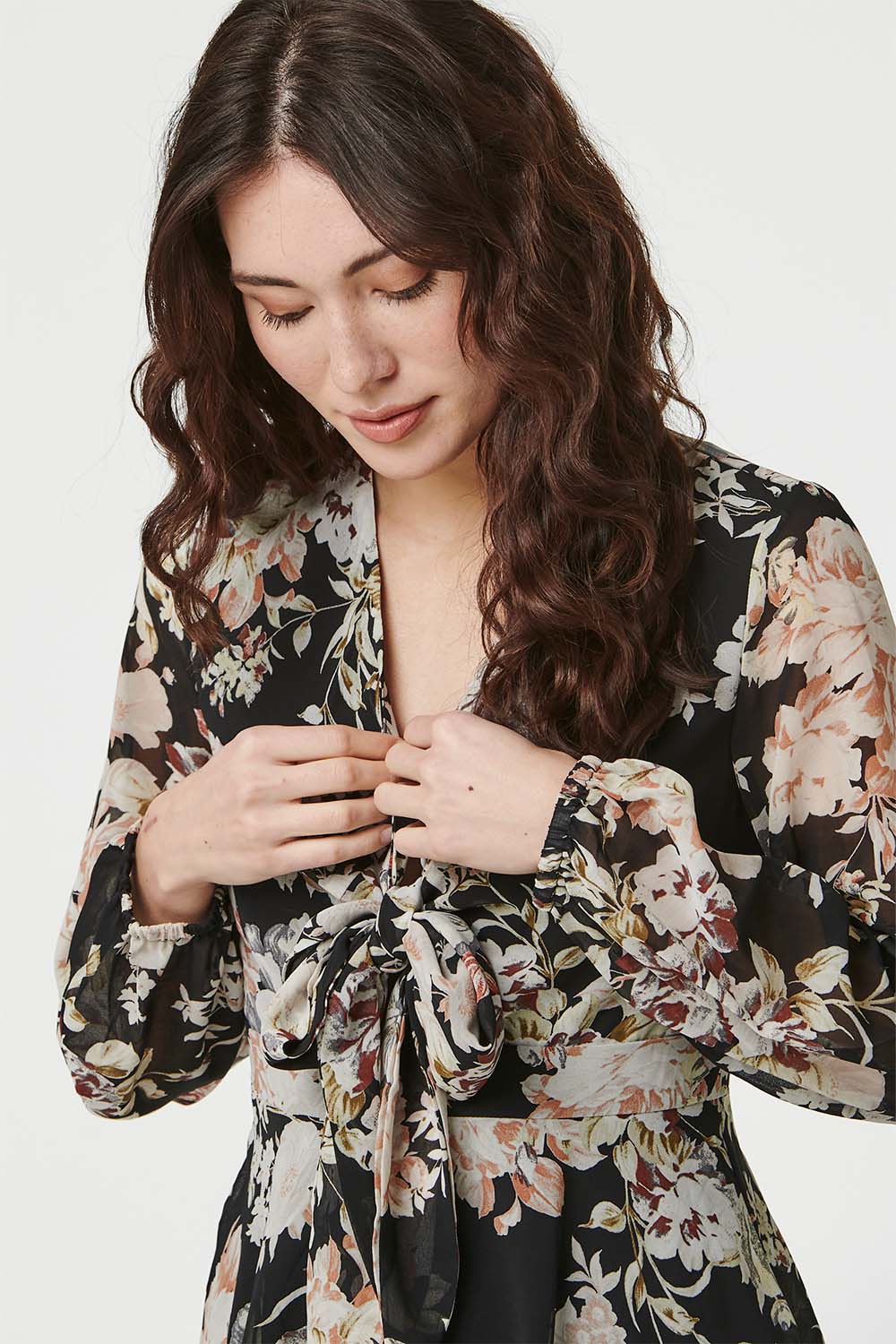 Floral V-Neck Tiered Midi Dress