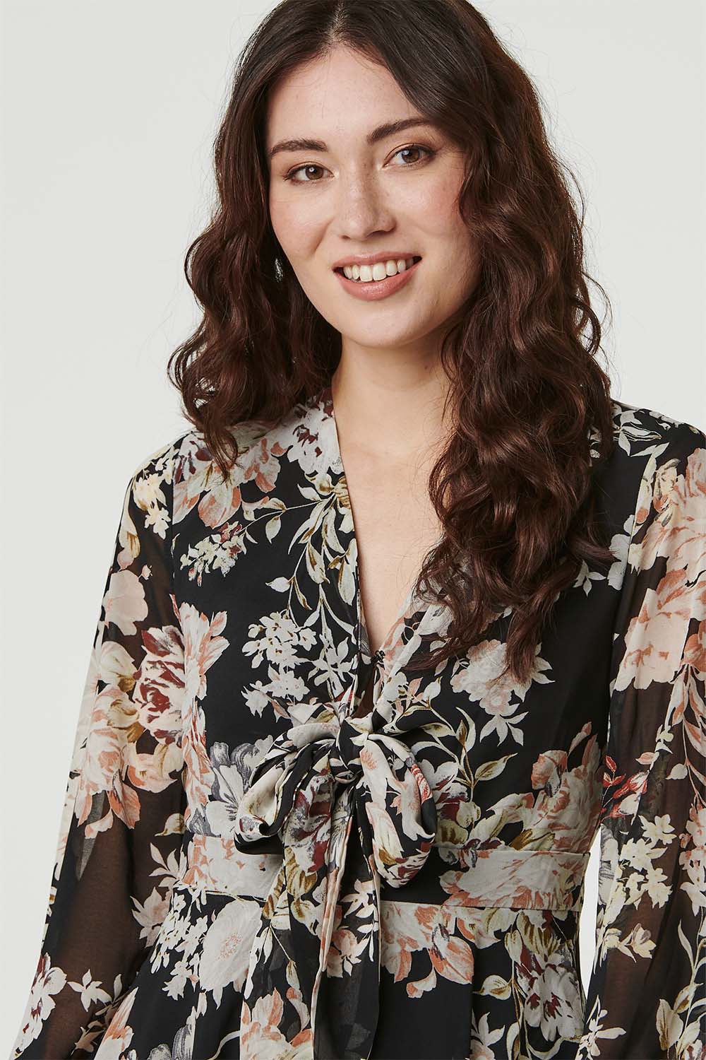 Floral V-Neck Tiered Midi Dress