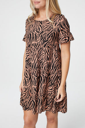 Rust | Products Zebra Print Tiered Smock Dress