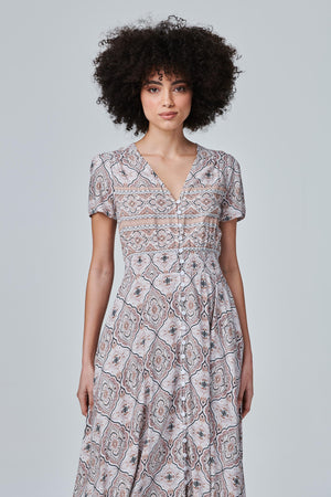 Beige | Printed Button Front Maxi Dress