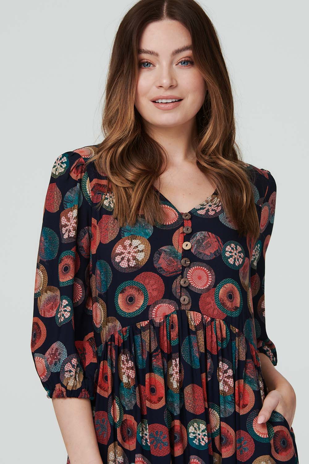 Navy | Polka Dot 3/4 Sleeve Smock Dress