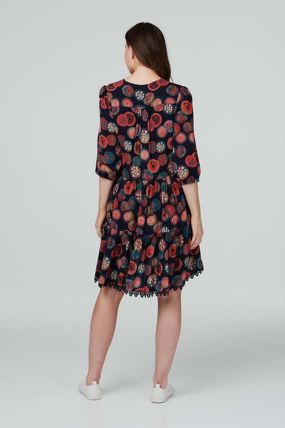 Navy | Polka Dot 3/4 Sleeve Smock Dress