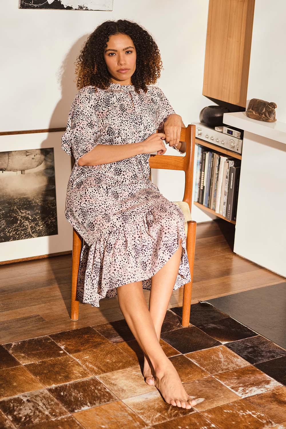 Pink | Animal Print Pephem Midi Dress