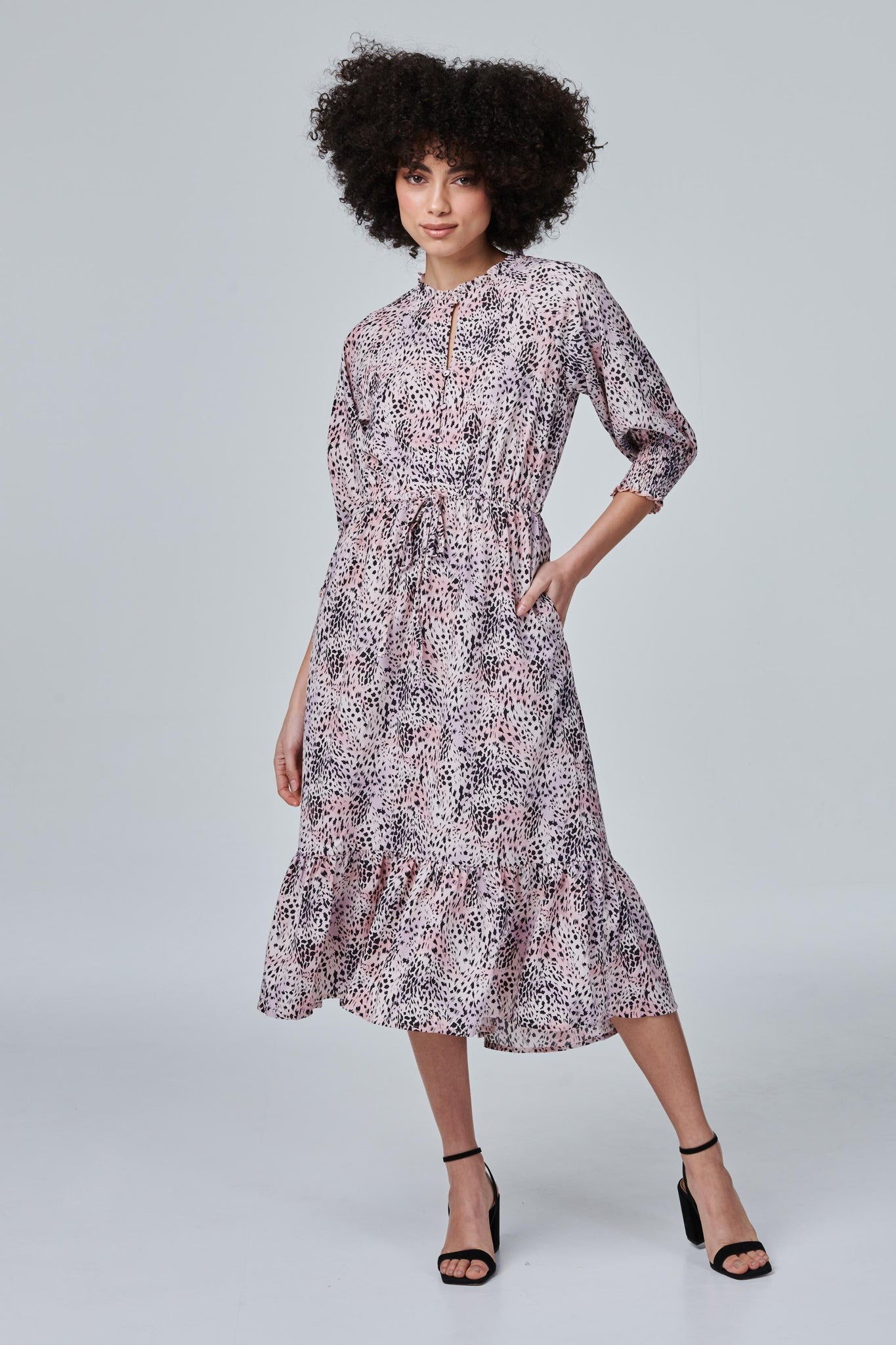 Pink | Animal Print Pephem Midi Dress