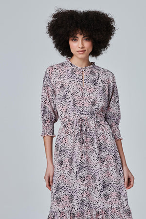 Pink | Animal Print Pephem Midi Dress