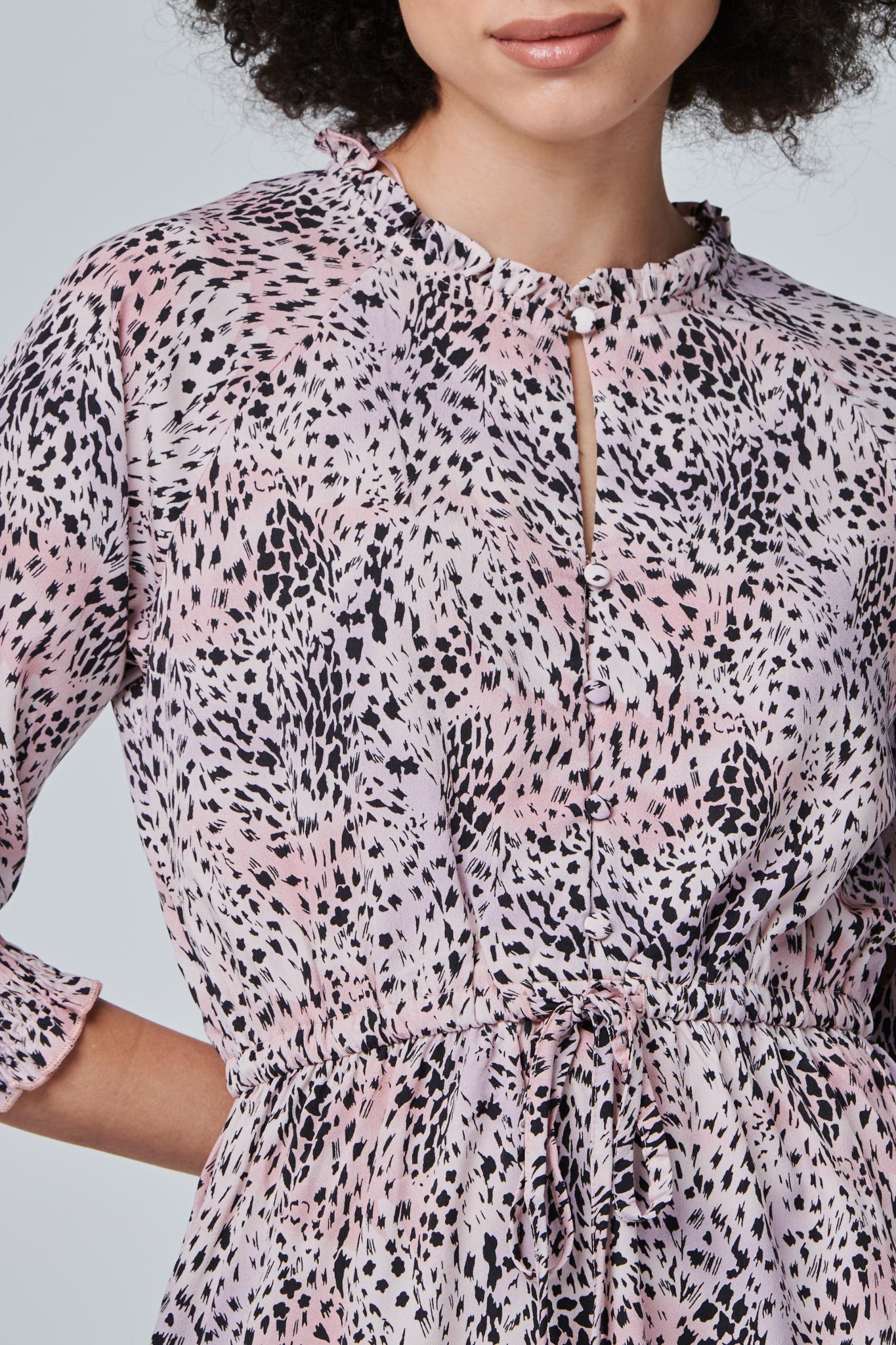 Pink | Animal Print Pephem Midi Dress