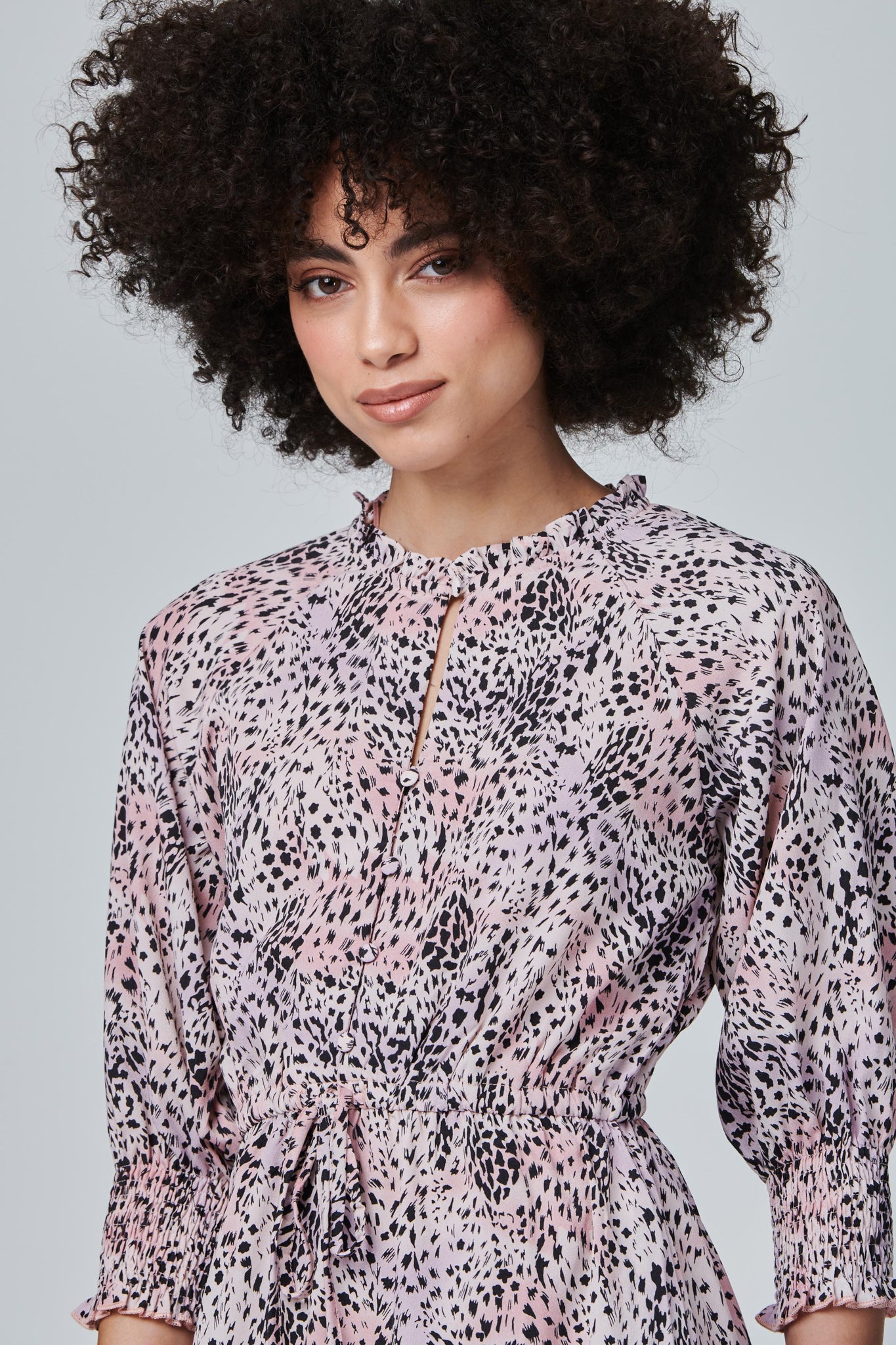 Pink | Animal Print Pephem Midi Dress