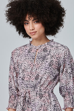 Pink | Animal Print Pephem Midi Dress