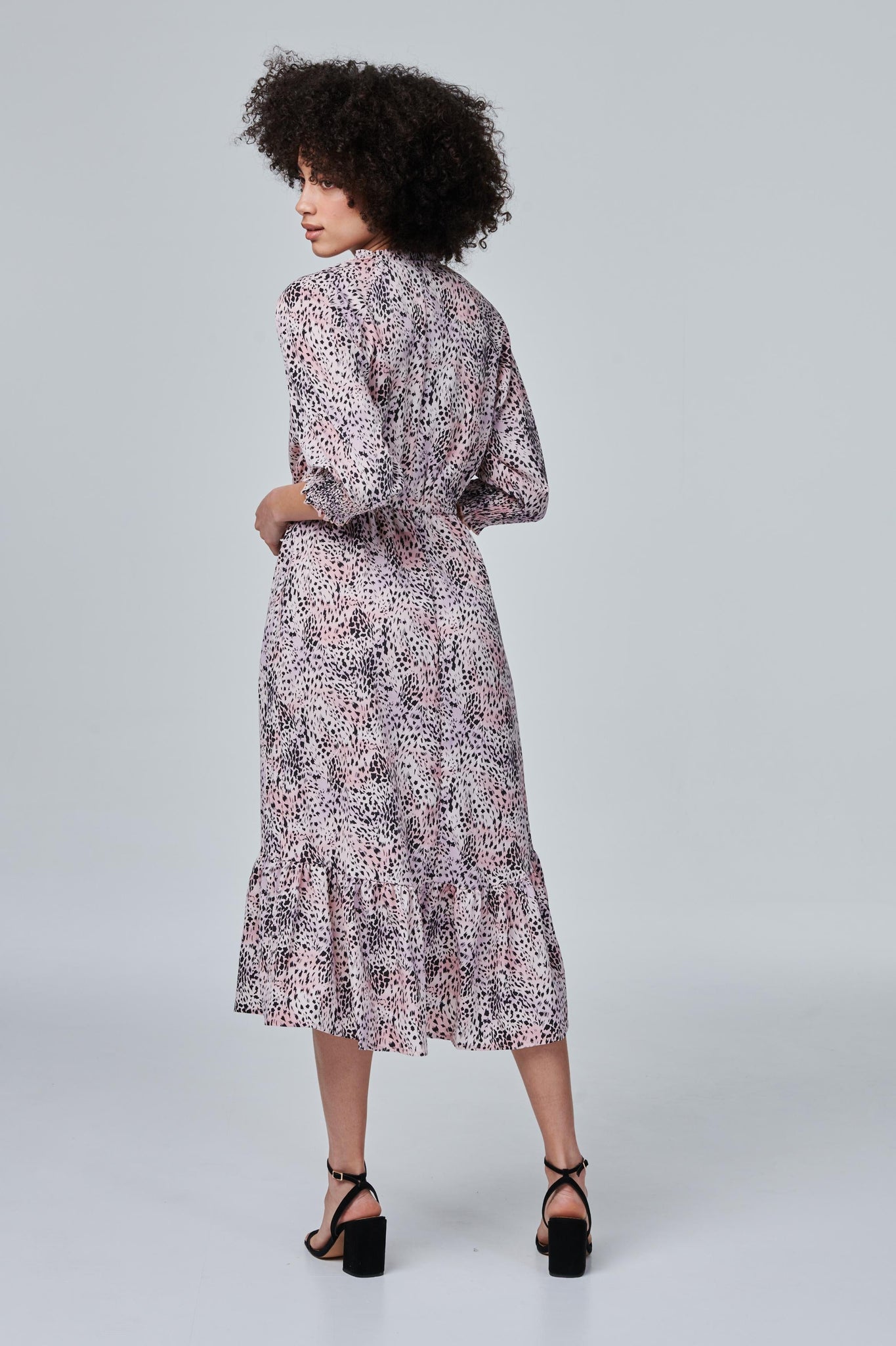 Pink | Animal Print Pephem Midi Dress