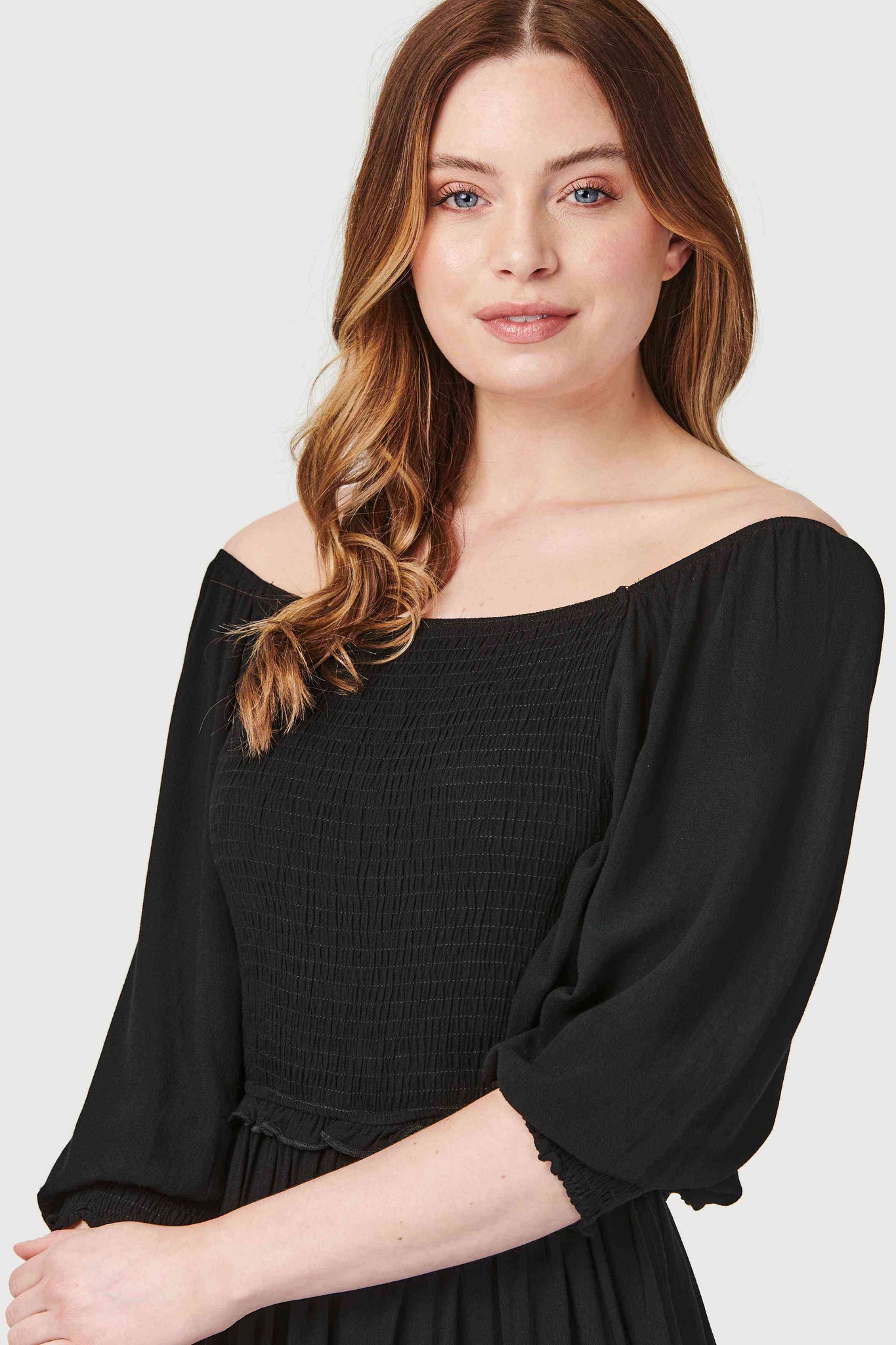 Black | Off The Shoulder Tiered Maxi Dress