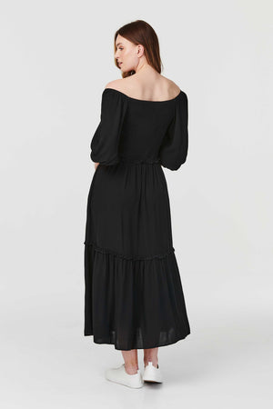 Black | Off The Shoulder Tiered Maxi Dress
