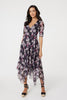 Black | Floral 3/4 Sleeve Mesh Dress