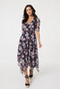 Black | Floral 3/4 Sleeve Mesh Dress