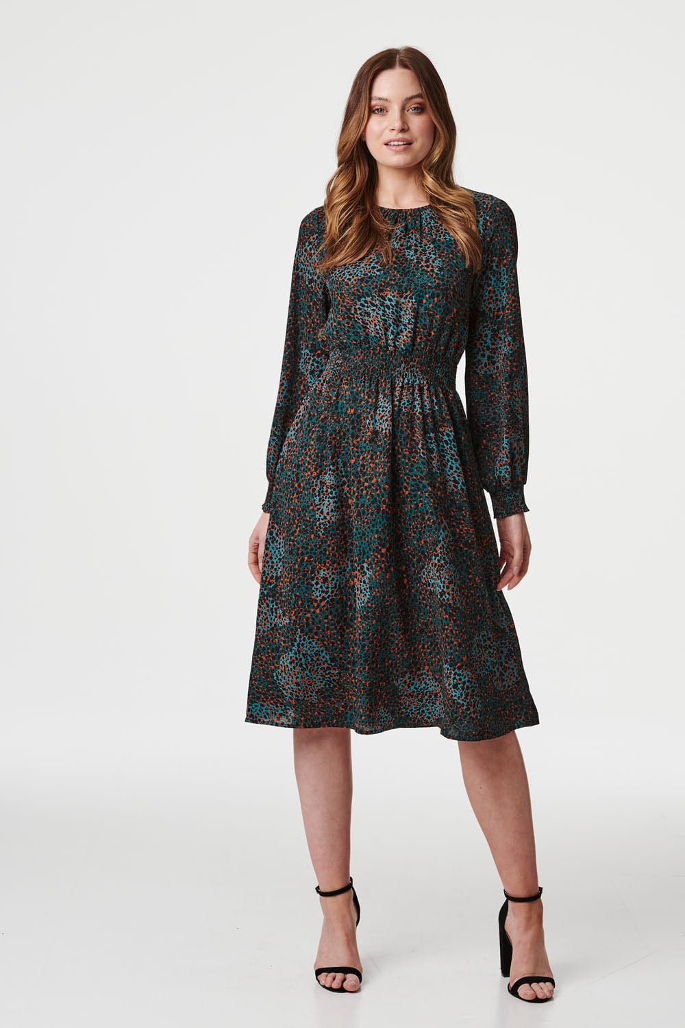 Green | Ditsy Print Long Sleeve Tea Dress