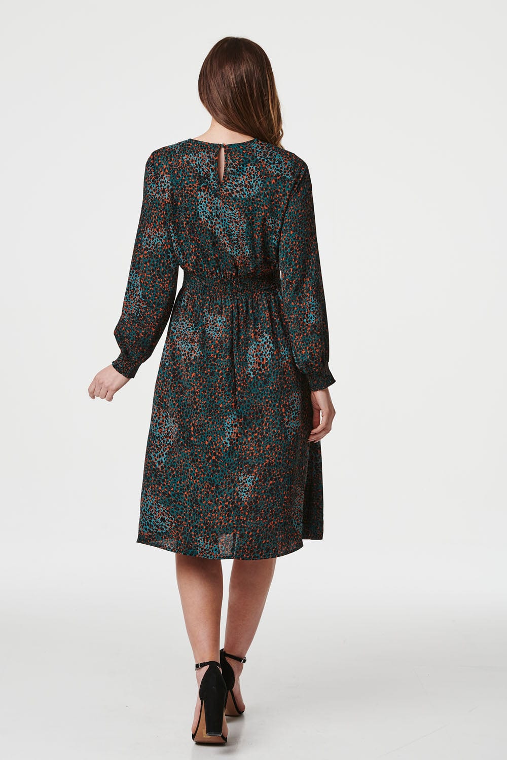 Green | Ditsy Print Long Sleeve Tea Dress