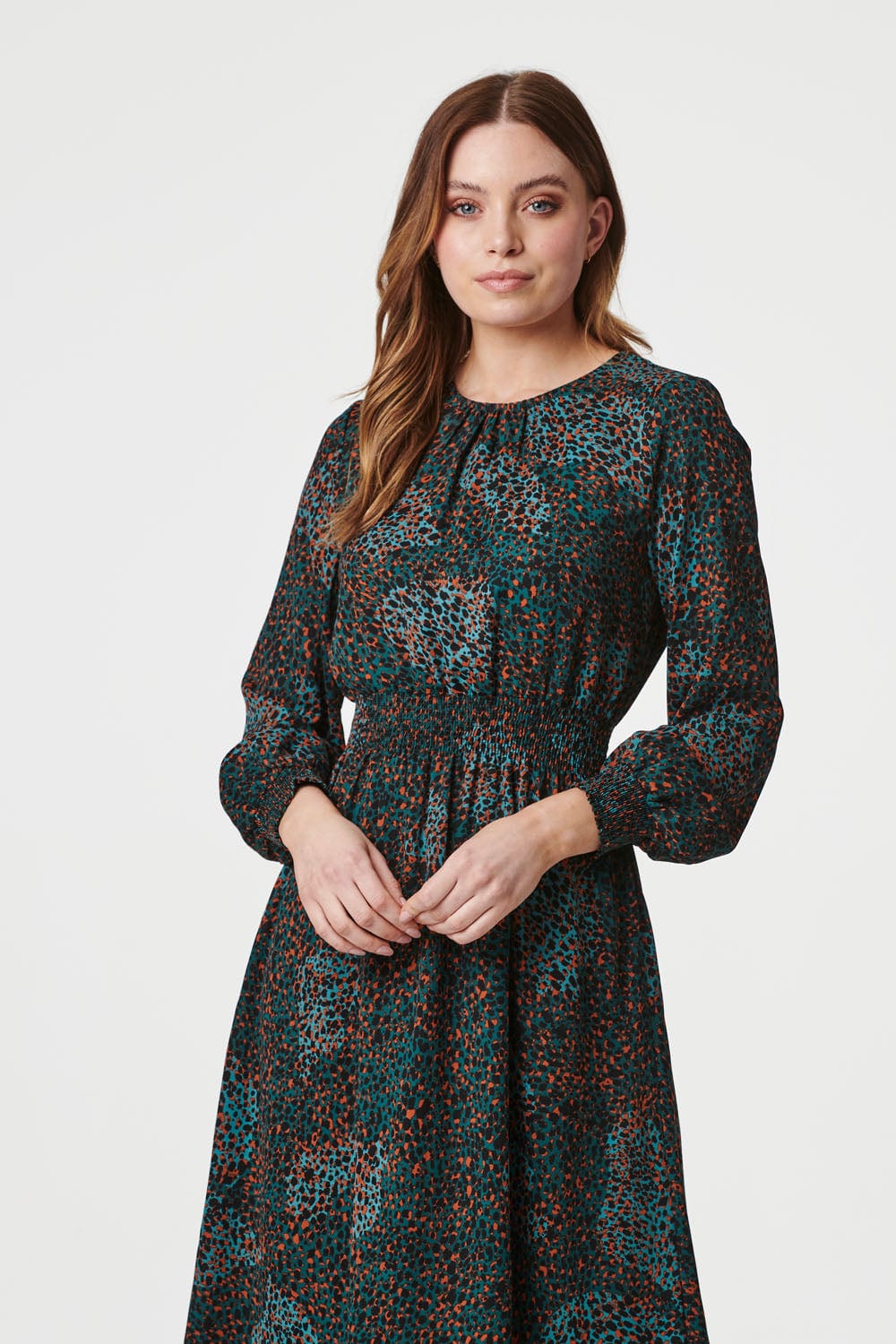 Green | Ditsy Print Long Sleeve Tea Dress